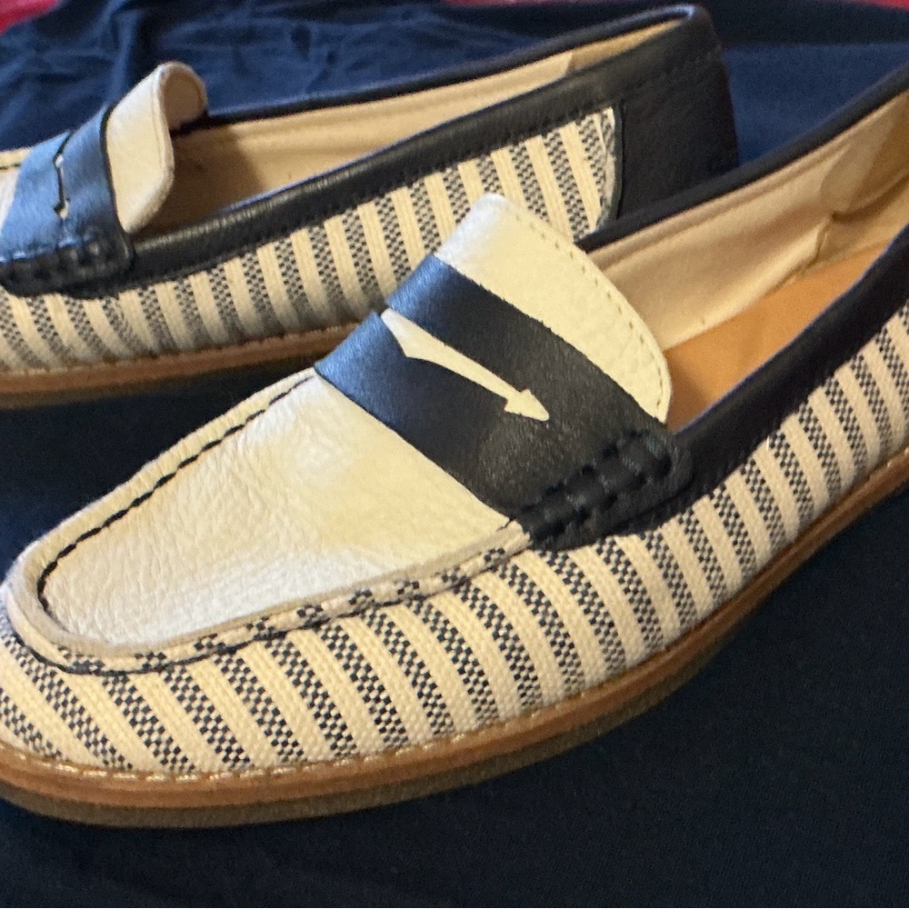 Sperry Navy and Cream Striped Loafers